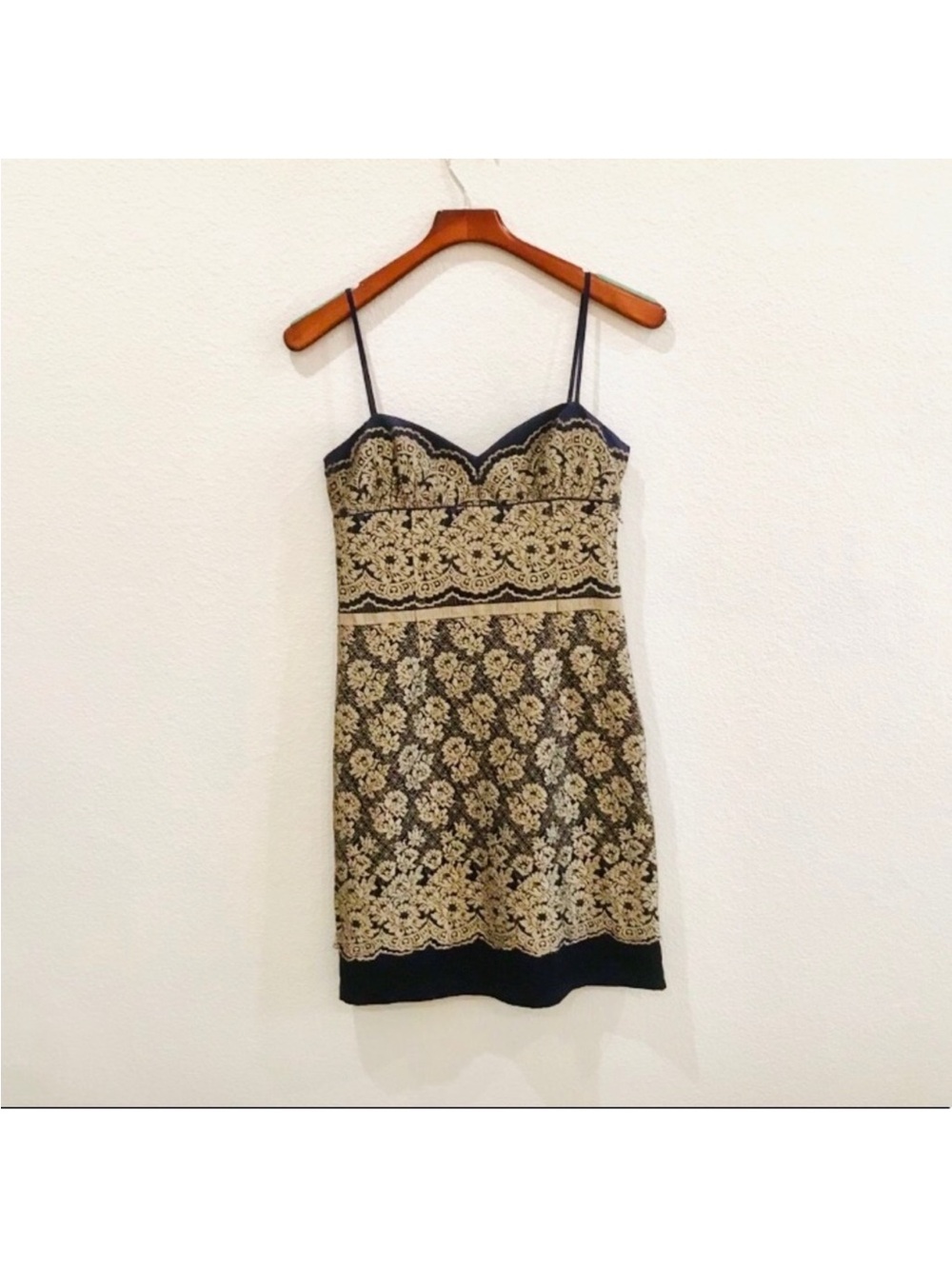 90s Nine West Dark Navy and Gold Lace Dress